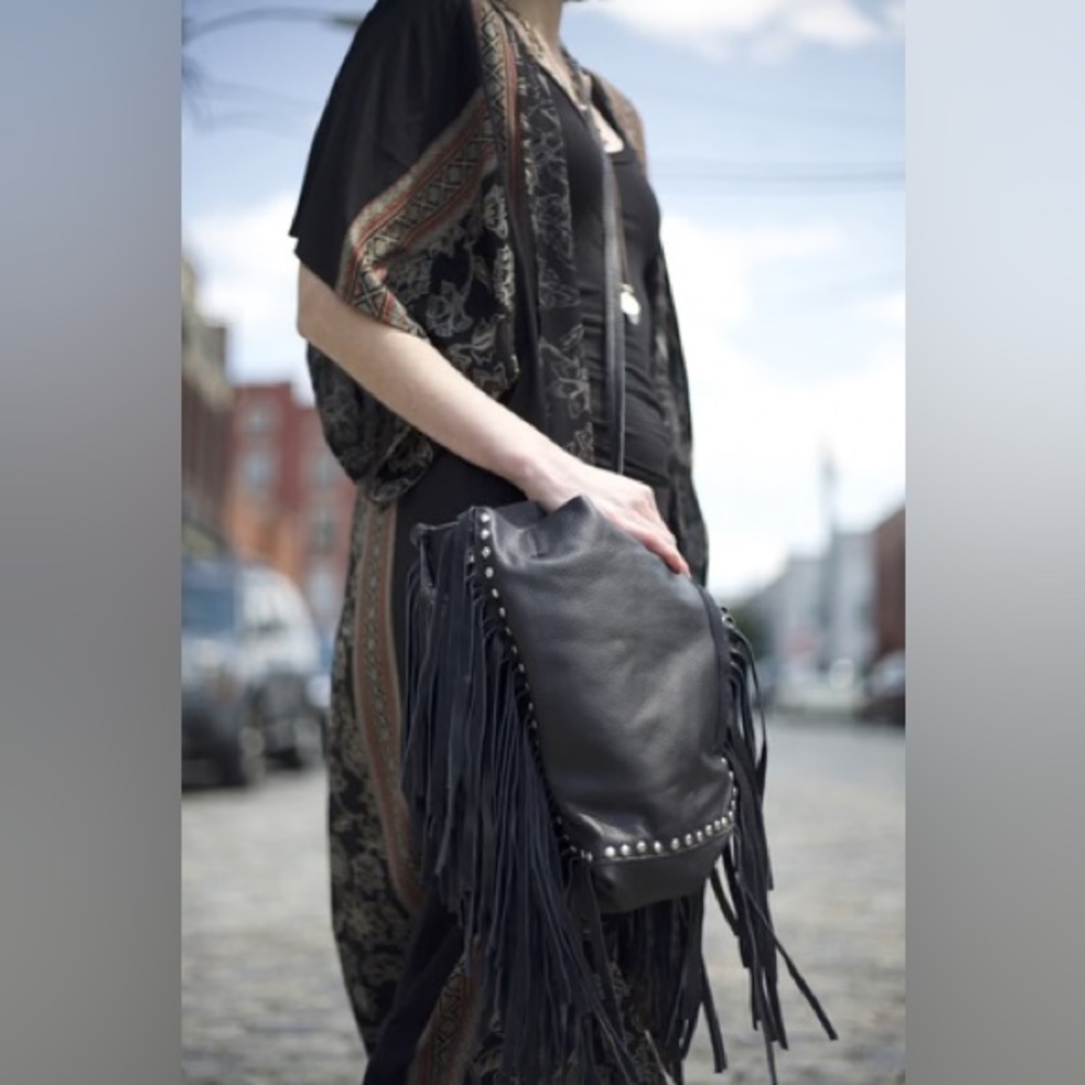 Fringed Black Cleobella Leather Bag